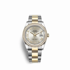 Rolex Datejust 36mm - Ref: 126283rbr-0018 - Silver Roman Diamond Dial & Diamond Bezel, Two Tone Stainless Steel & 18K Yellow Gold Oyster Bracelet Watch