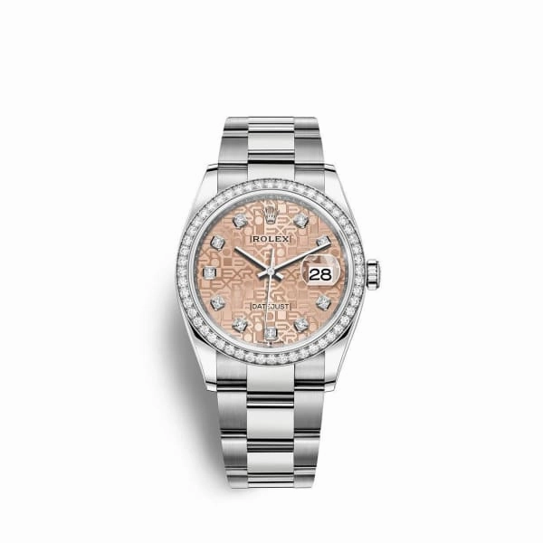 Rolex Datejust 36mm - Ref: 126284rbr-0016 - Pink Jubilee Roman Dial & Diamond Bezel, Stainless Steel Oyster Bracelet Watch