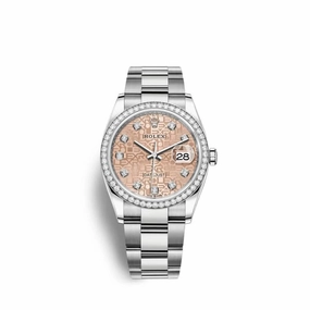 Rolex Datejust 36mm - Ref: 126284rbr-0016 - Pink Jubilee Roman Dial & Diamond Bezel, Stainless Steel Oyster Bracelet Watch