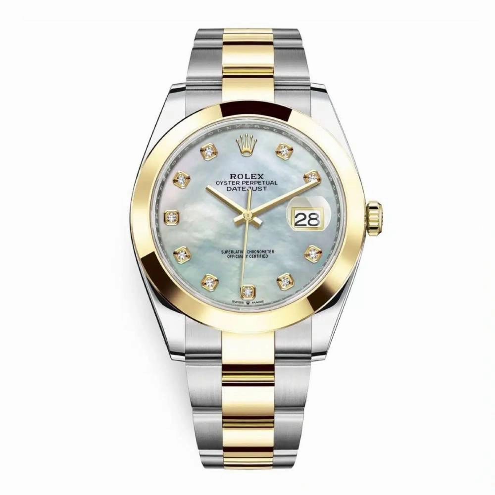 Rolex Datejust 41mm - Ref: 126303-0017 - White Mother of Pearl Diamond Dial, Two Tone Stainless Steel & 18K Yellow Gold Oyster Bracelet Men's Watch