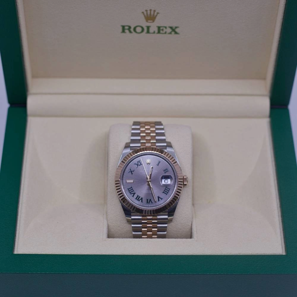Rolex Datejust 41mm - Ref: 126331-0016 - Slate Grey Wimbledon Roman Dial & Fluted Bezel, Two Tone Stainless Steel & 18K Rose Gold Jubilee Bracelet Men's Watch