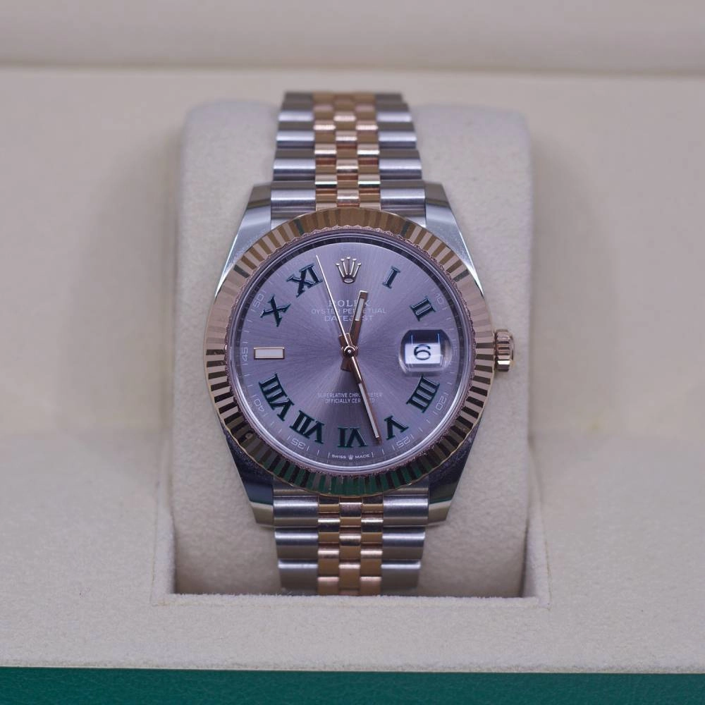 Rolex Datejust 41mm - Ref: 126331-0016 - Slate Grey Wimbledon Roman Dial & Fluted Bezel, Two Tone Stainless Steel & 18K Rose Gold Jubilee Bracelet Men's Watch