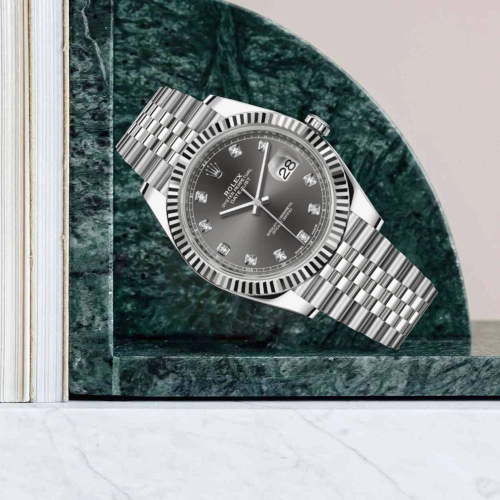 Rolex Datejust 41mm - Ref: 126334-0006 - Rhodium Grey Diamond Dial, Stainless Steel Jubilee Bracelet Men's Watch