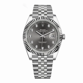 Rolex Datejust 41mm - Ref: 126334-0006 - Rhodium Grey Diamond Dial, Stainless Steel Jubilee Bracelet Men's Watch