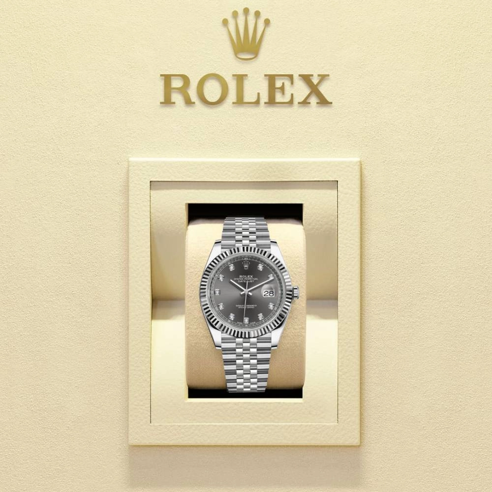 Rolex Datejust 41mm - Ref: 126334-0006 - Rhodium Grey Diamond Dial, Stainless Steel Jubilee Bracelet Men's Watch