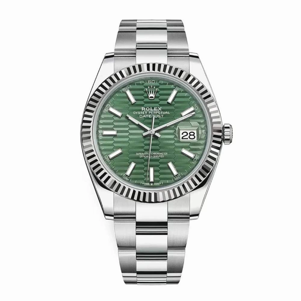 Rolex Datejust 41mm - Ref: 126334 - Green Fluted Motif Dial, Stainless Steel Oyster Bracelet Men's Watch