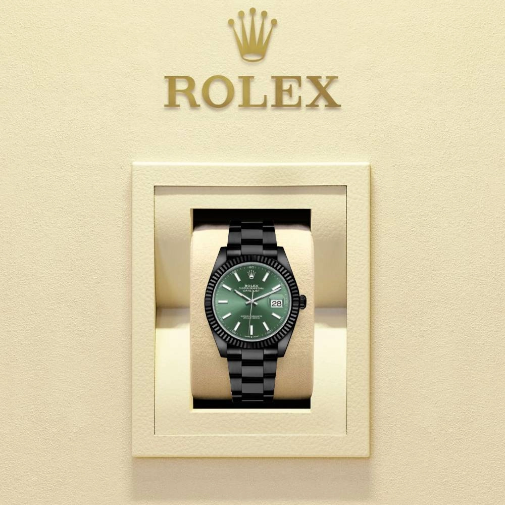 Rolex Datejust 41mm - Ref: 126334 (PVD) - Green Stick Dial, Black PVD Stainless Steel Oyster Bracelet Men's Watch