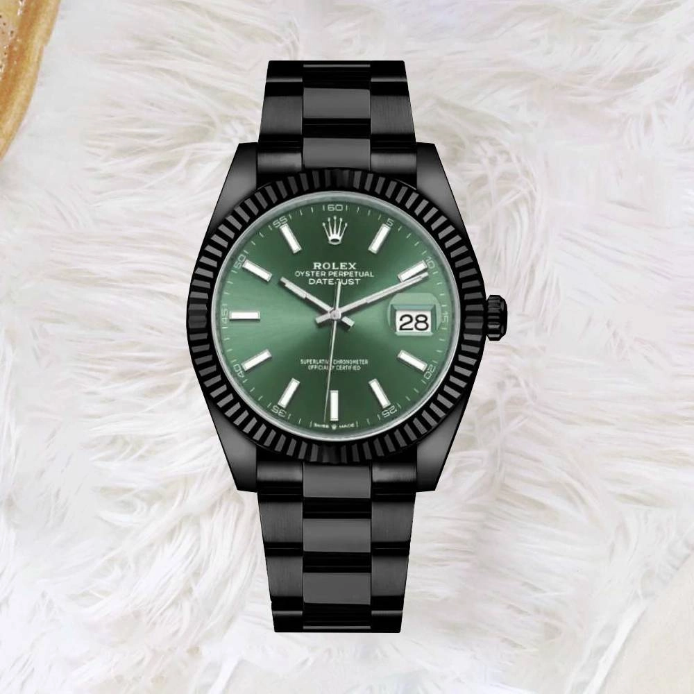 Rolex Datejust 41mm - Ref: 126334 (PVD) - Green Stick Dial, Black PVD Stainless Steel Oyster Bracelet Men's Watch
