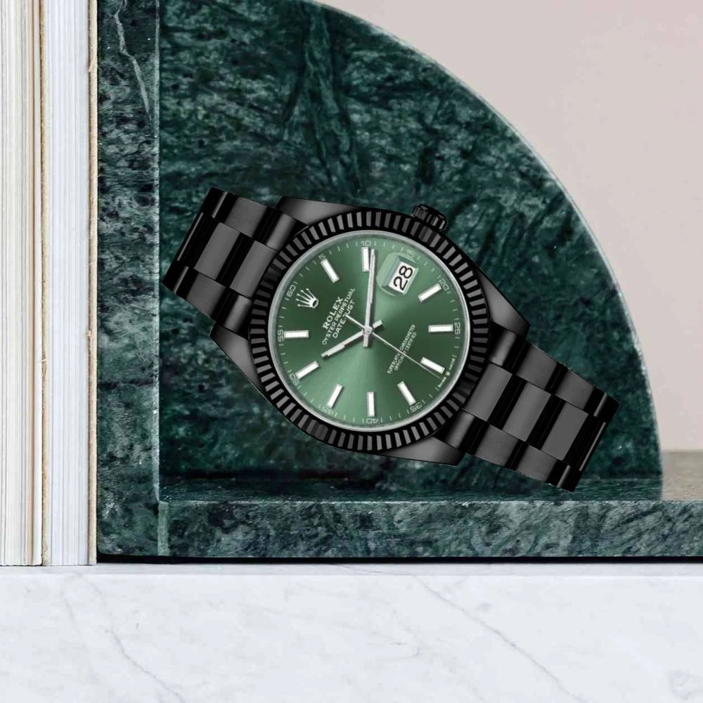 Rolex Datejust 41mm - Ref: 126334 (PVD) - Green Stick Dial, Black PVD Stainless Steel Oyster Bracelet Men's Watch