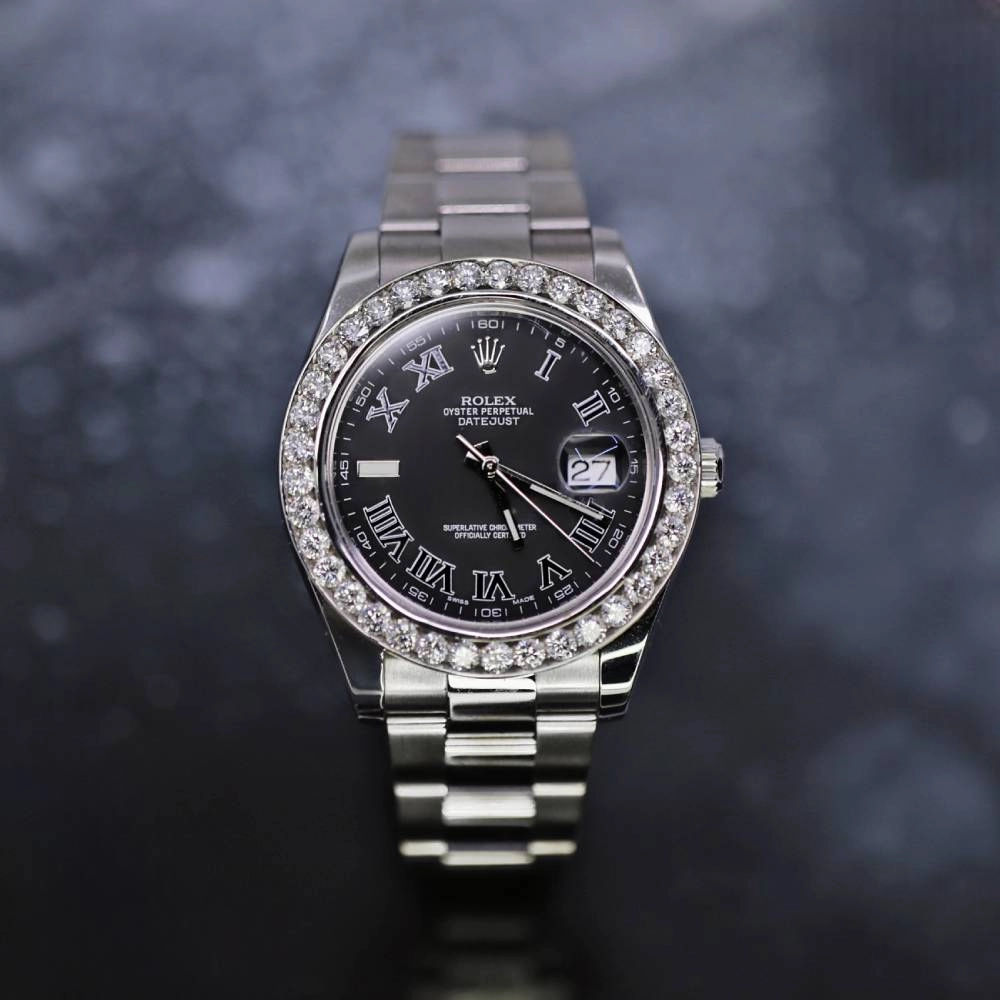 Rolex Datejust II 41mm - Ref: 116300 - Black Dial & Diamond Bezel, Stainless Steel Oyster Bracelet Men's Watch