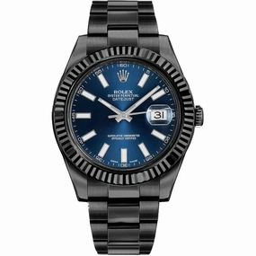 Rolex Datejust II 41mm - Ref: 116334blro (PVD) - Blue Stick Dial, Black PVD Stainless Steel Oyster Bracelet Men's Watch