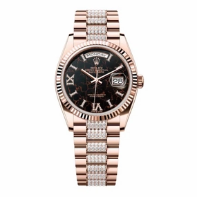 Rolex Day Date 36mm - Ref: 128235-0042 - Eisenkiesel Roman Dial & Fluted Bezel, 18K Rose Gold & Diamonds President Bracelet Watch