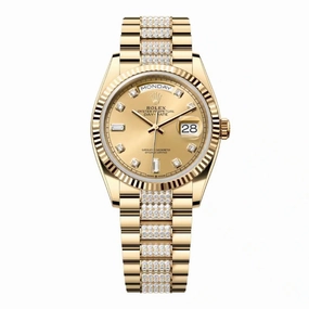 Rolex Day Date 36mm - Ref: 128238-0026 - Champagne Diamond Dial & Fluted Bezel, 18K Yellow Gold & Diamonds President Bracelet Watch