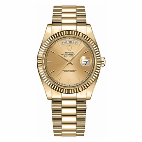 Rolex Day Date 36mm - Ref: 128238-0045 - Champagne Dial & Fluted Bezel, 18K Yellow Gold President Bracelet Watch
