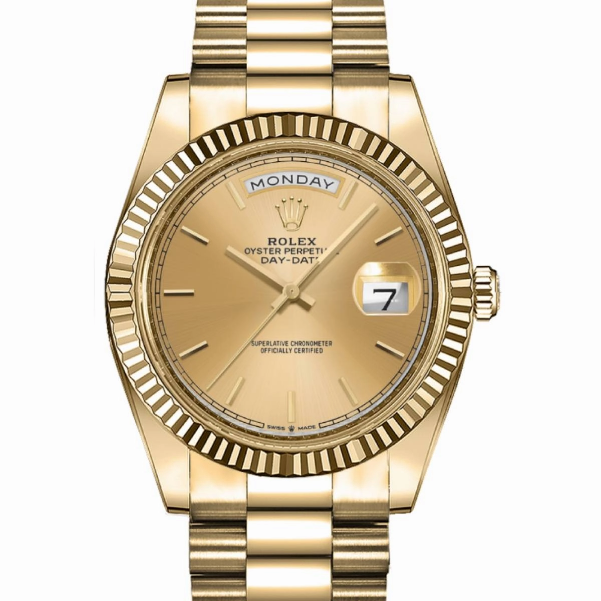 Rolex Day Date 36mm - Ref: 128238-0045 - Champagne Dial & Fluted Bezel, 18K Yellow Gold President Bracelet Watch