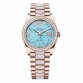 Rolex Day Date 36mm - Ref: 128345RBR - Tiffany Blue Turquoise Diamond Dial & Diamond Bezel, 18K Rose Gold & Diamonds President Bracelet Watch
