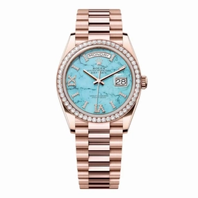 Rolex Day Date 36mm - Ref: 128345RBR - Tiffany Blue Turquoise Diamond Dial & Diamond Bezel, 18K Rose Gold & Diamonds President Bracelet Watch