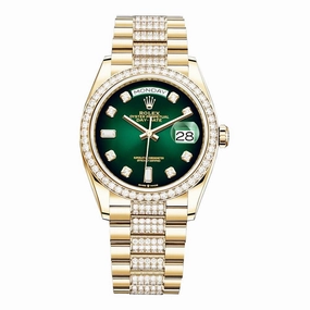 Rolex Day Date 36mm - Ref: 128348rbr-0036 - Green Ombre Diamond Dial & Diamond Bezel, 18K Yellow Gold & Diamonds President Bracelet Watch