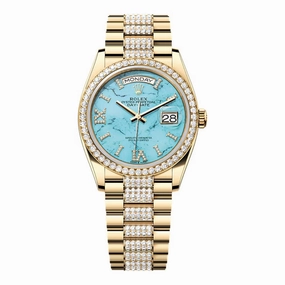 Rolex Day Date 36mm - Ref: 128348rbr-0038 - Tiffany Blue Turquoise Diamond Dial & Diamond Bezel, 18K Yellow Gold & Diamonds President Bracelet Watch