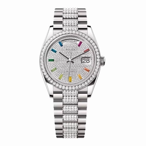 Rolex Day Date 36mm - Ref: 128349rbr-0012 - Pave Rainbow Diamond Dial & Diamond Bezel, 18K White Gold & Diamonds President Bracelet Watch