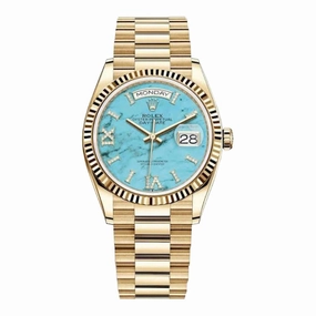 Rolex Day Date 36mm - Ref: ROL-270001 - Tiffany Blue Turqouise Roman Dial & Fluted Bezel, 18K Yellow Gold President Bracelet Watch