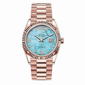 Rolex Day Date 40mm - Ref: 128235 - Tiffany Blue Turqouise Roman Dial & Fluted Bezel, 18K Rose Gold President Bracelet Men's Watch