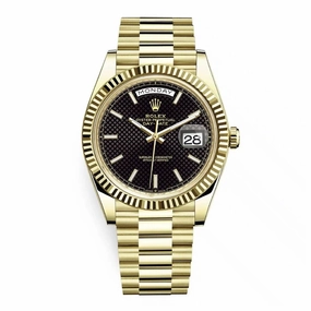 Rolex Day Date 40mm - Ref: 228238-0007 - Black Diagonal Motif Dial & Fluted Bezel, 18K Yellow Gold President Bracelet Men's Watch