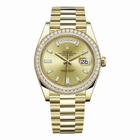 Rolex Day Date 40mm - Ref: 228348rbr-0002 - Champagne Stick Dial & Diamond Bezel, 18K Yellow Gold President Bracelet Men's Watch