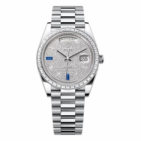 Rolex Day Date 40mm - Ref: 228396tbr-0021 - Pave Diamond / Sapphire Dial & Diamond Bezel, Platinum President Bracelet Men's Watch