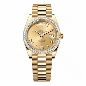 Rolex Day Date 40mm - Ref: 228398tbr-0003 - Champagne Roman Dial & Diamond Bezel, 18K Yellow Gold President Bracelet Men's Watch