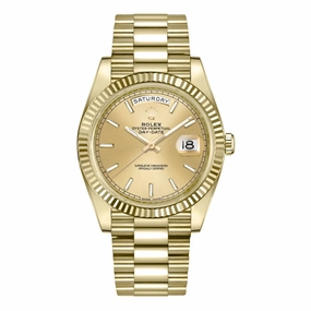 Rolex Day Date 41mm - Ref: 218238 - Champagne Stick Dial & Fluted Bezel, 18K Yellow Gold President Bracelet Men's Watch