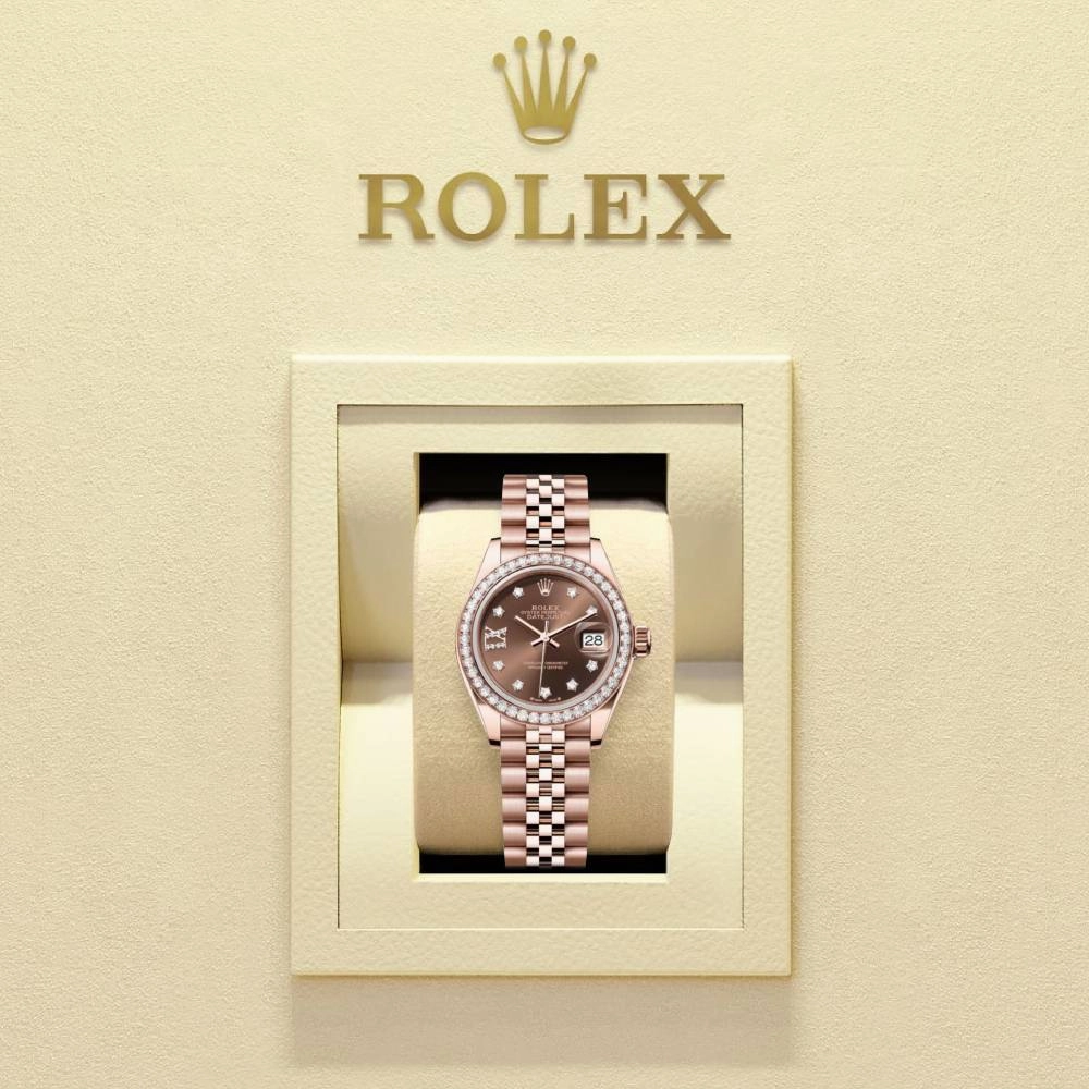 Rolex Lady Datejust 28mm - Ref: 279135rbr-0002 - Chocolate Diamond Dial & Diamond Bezel, 18K Rose Gold Jubilee Bracelet Women's Watch