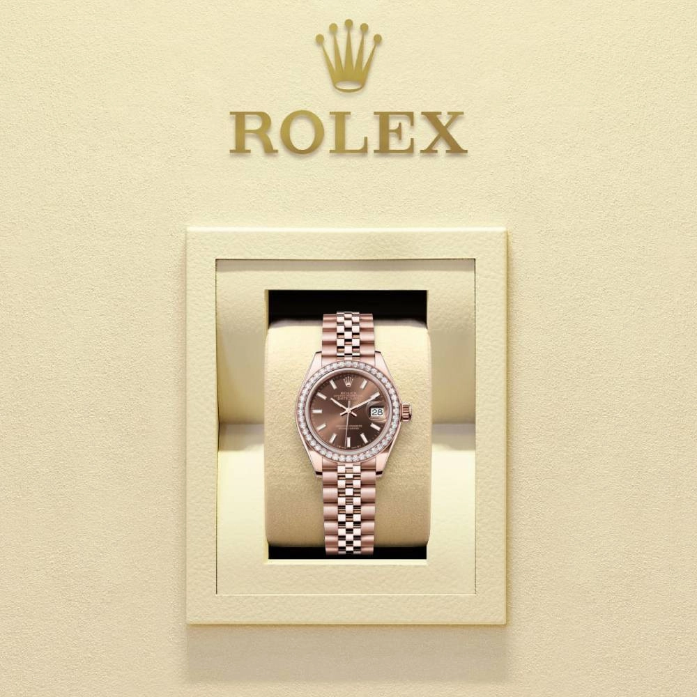 Rolex Lady-Datejust 28mm - Ref: 279135rbr-0008 - Chocolate Stick Dial, 18K Rose Gold Jubilee Bracelet Women's Watch