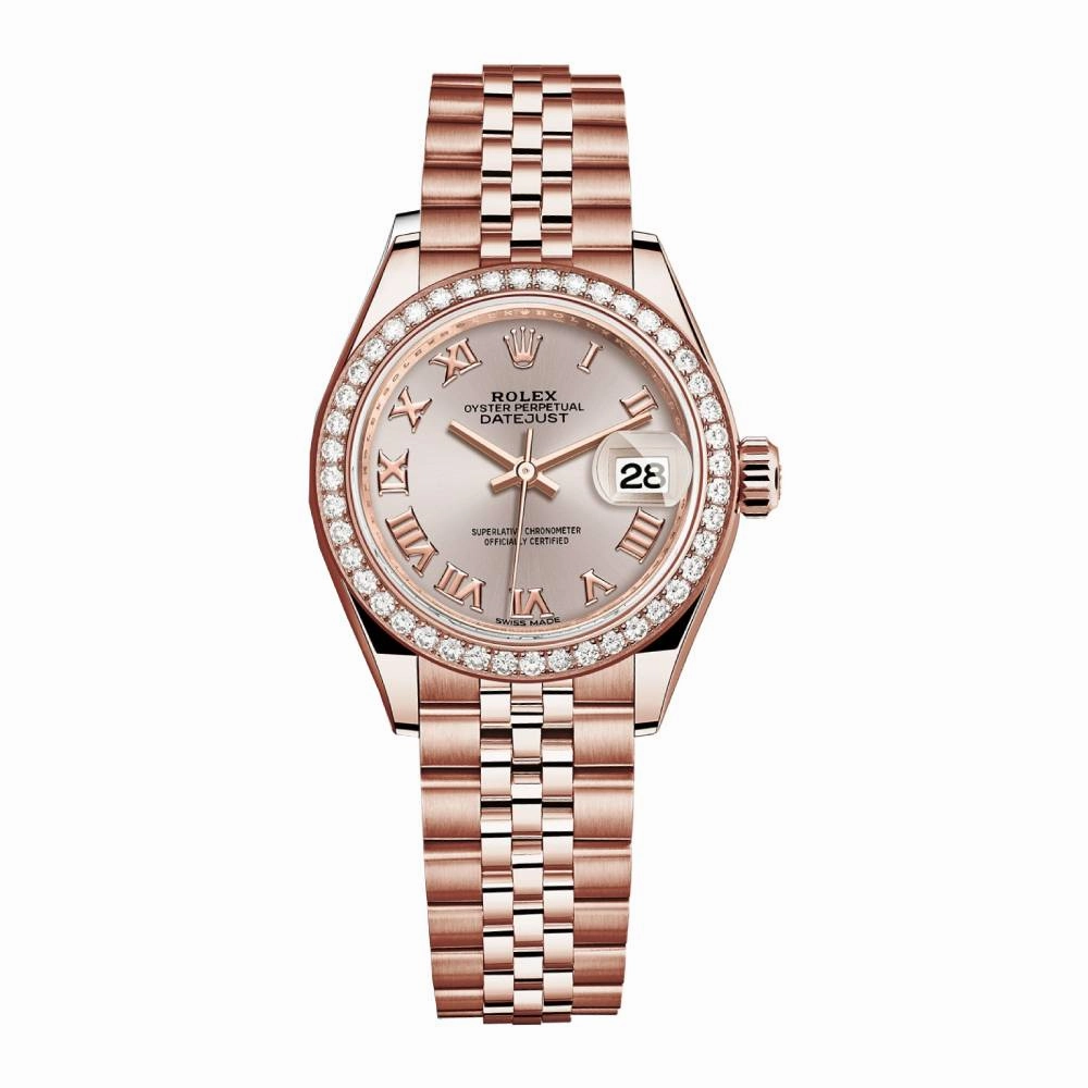 Rolex Lady-Datejust 28mm - Ref: 279135rbr-0009 - Sundust Roman Dial, 18K Rose Gold Jubilee Bracelet Women's Watch