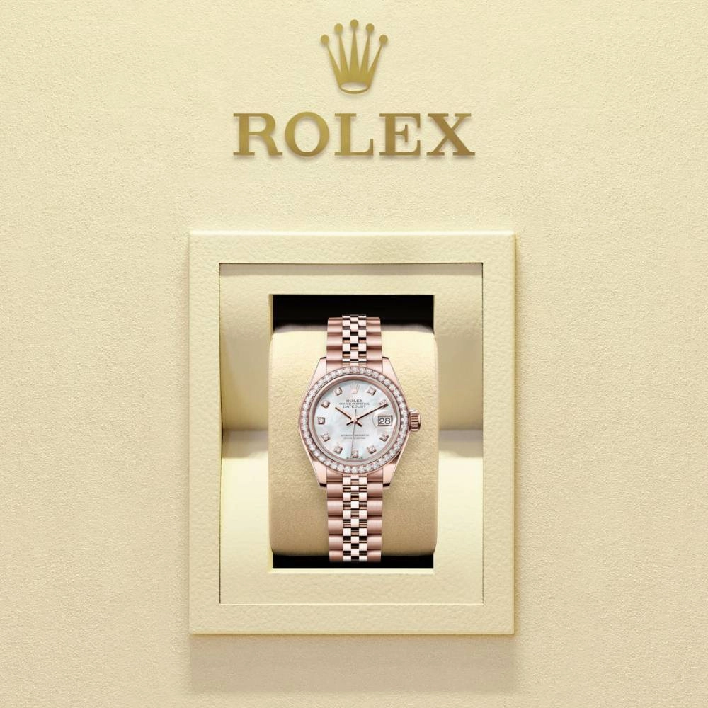 Rolex Lady-Datejust 28mm - Ref: 279135rbr-0019 - White Mother of Pearl Diamond Dial, 18K Rose Gold Jubilee Bracelet Women's Watch
