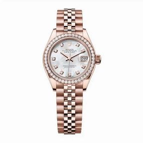 Rolex Lady-Datejust 28mm - Ref: 279135rbr-0019 - White Mother of Pearl Diamond Dial, 18K Rose Gold Jubilee Bracelet Women's Watch