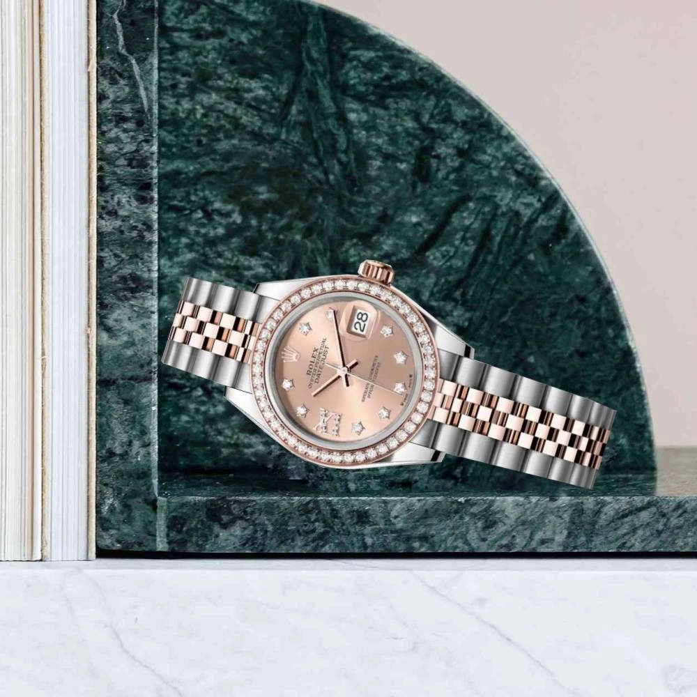 Rolex Lady-Datejust 28mm - Ref: 279135rbr-0025 - Rose Stick Dial & Diamond Bezel, 18K Rose Gold Presidential Bracelet Women's Watch