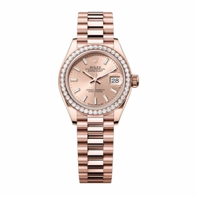 Rolex Lady-Datejust 28mm - Ref: 279135rbr-0025 - Rose Stick Dial & Diamond Bezel, 18K Rose Gold Presidential Bracelet Women's Watch