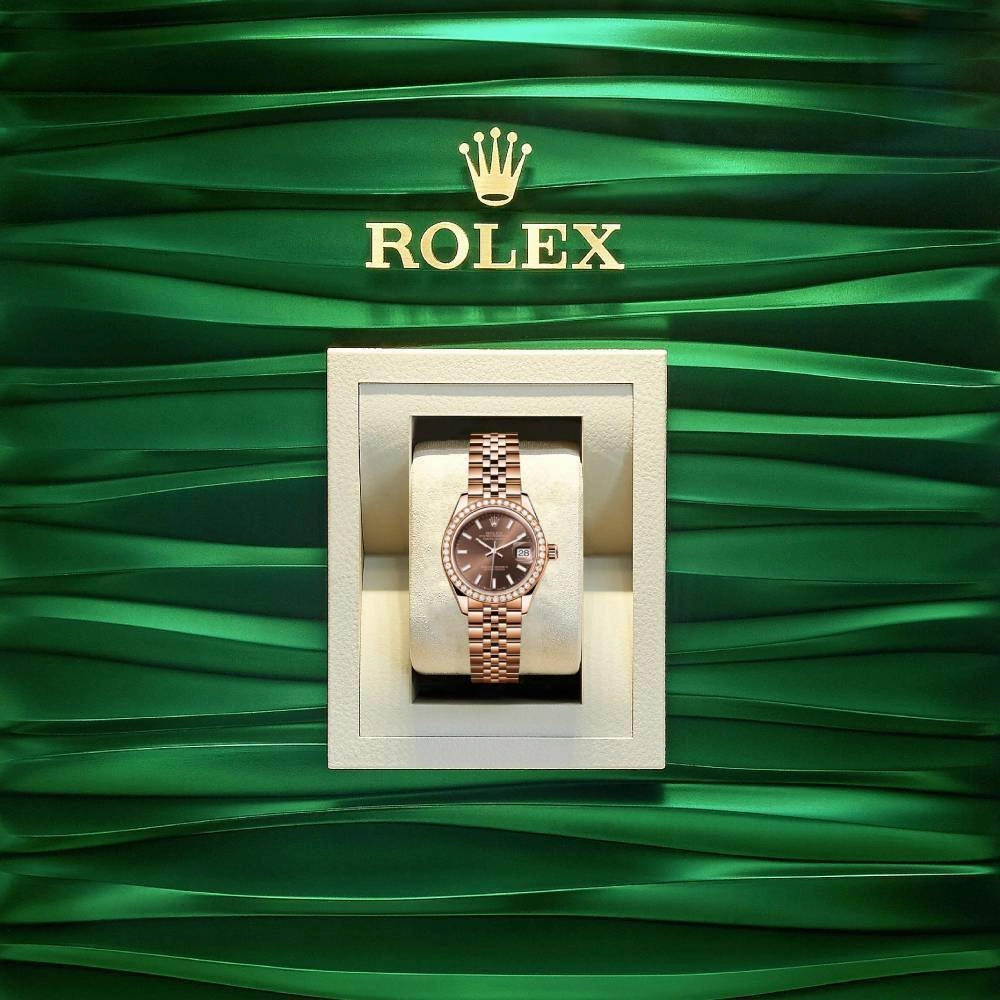 Rolex Lady Datejust 28mm - Ref: 279135rbr choij - Chocolate Dial & Diamond Bezel, 18K Rose Gold Jubilee Bracelet Women's Watch