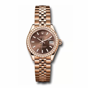 Rolex Lady Datejust 28mm - Ref: 279135rbr choij - Chocolate Dial & Diamond Bezel, 18K Rose Gold Jubilee Bracelet Women's Watch