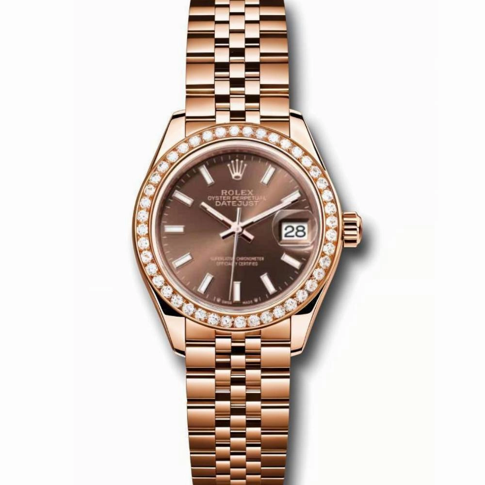 Rolex Lady Datejust 28mm - Ref: 279135rbr choij - Chocolate Dial & Diamond Bezel, 18K Rose Gold Jubilee Bracelet Women's Watch