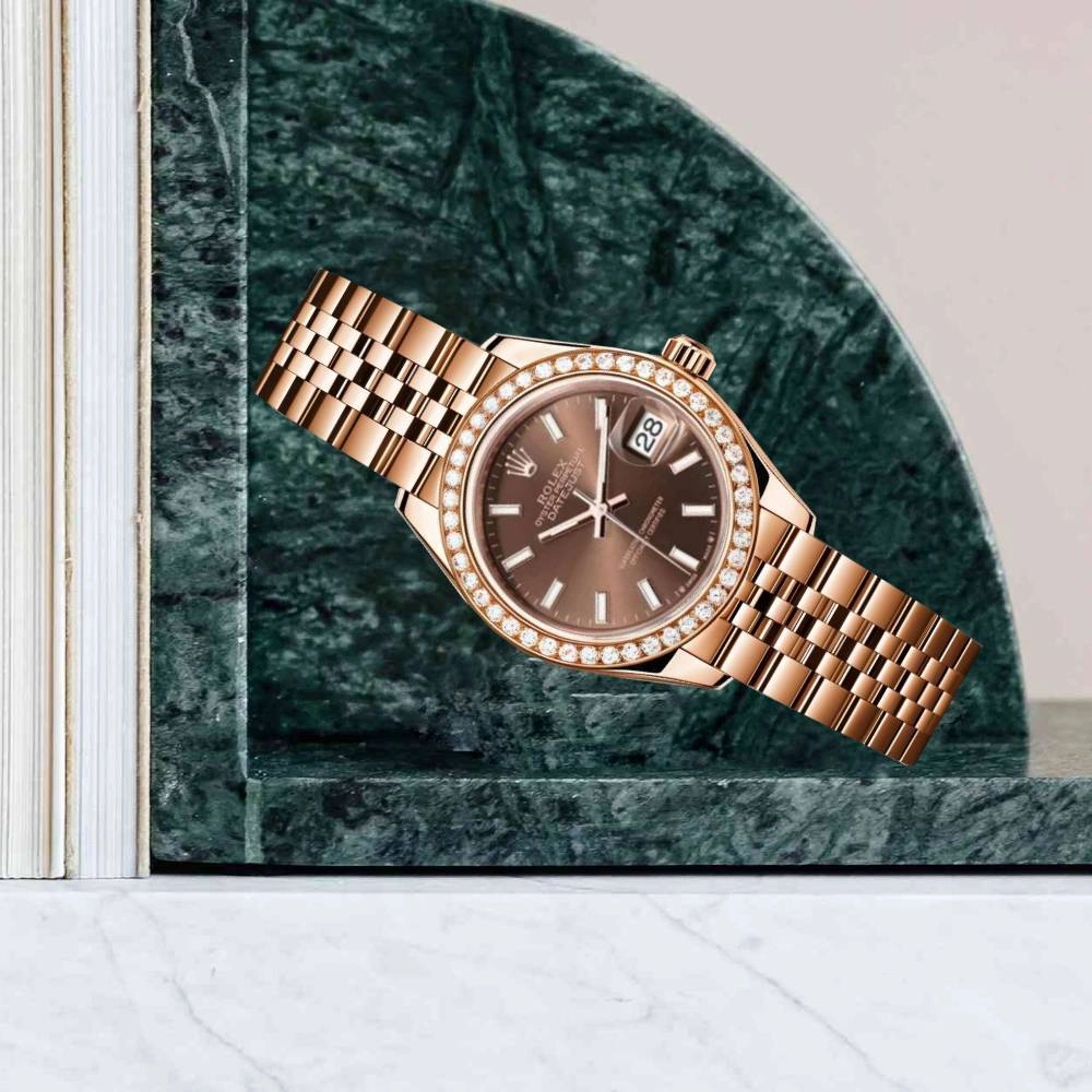 Rolex Lady Datejust 28mm - Ref: 279135rbr choij - Chocolate Dial & Diamond Bezel, 18K Rose Gold Jubilee Bracelet Women's Watch
