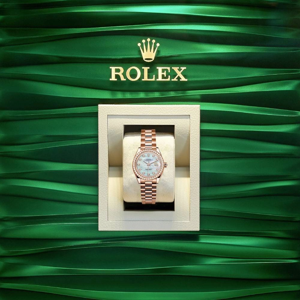 Rolex Lady Datejust 28mm - Ref: 279135rbr mdp - White Mother of Pearl Dial & Diamond Bezel, 18K Rose Gold Oyster Bracelet Women's Watch