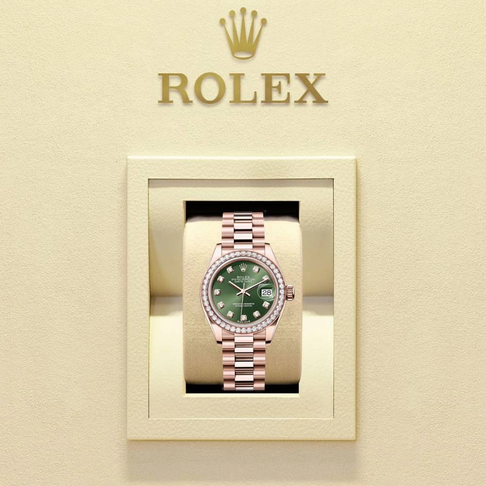 Rolex Lady Datejust 28mm - Ref: 279135rbr ogdp - Green Dial & Diamond Bezel, 18K Rose Gold Oyster Bracelet Women's Watch