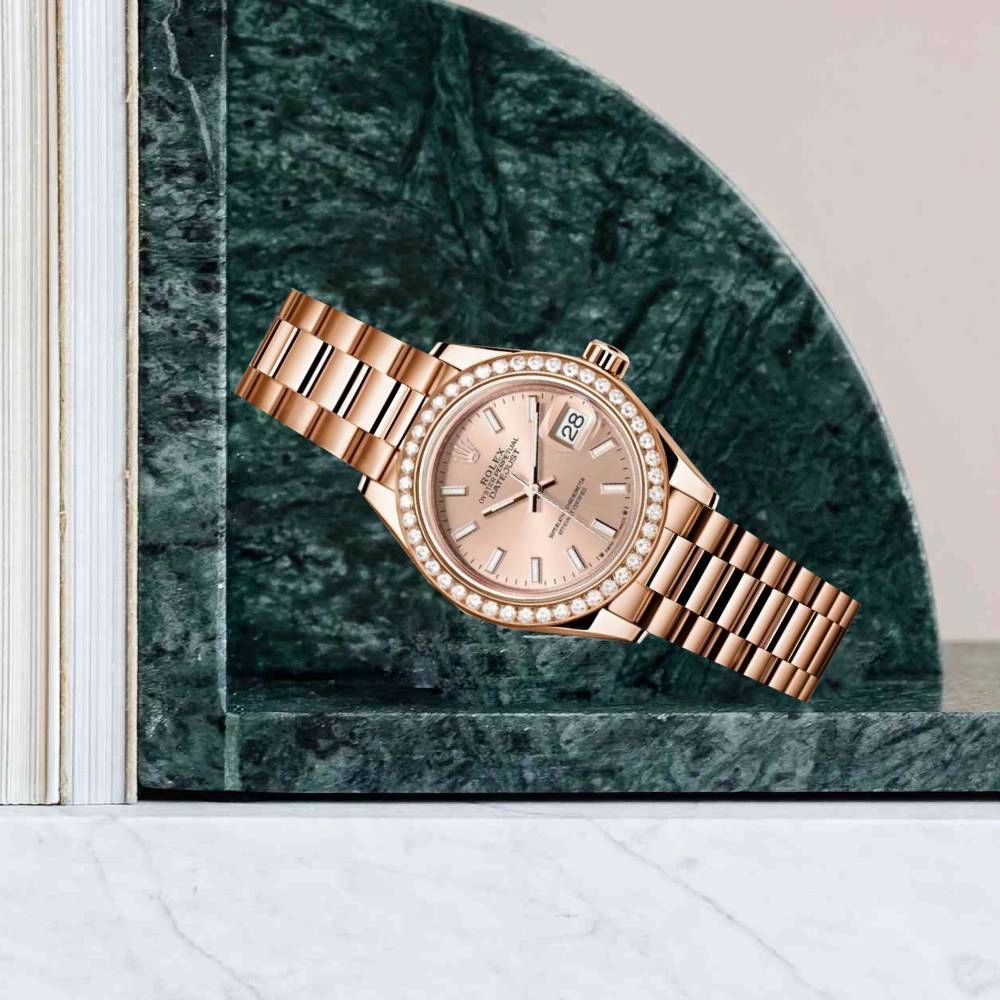Rolex Lady Datejust 28mm - Ref: 279135rbr pip - Pink Dial & Diamond Bezel, 18K Rose Gold Oyster Bracelet Women's Watch