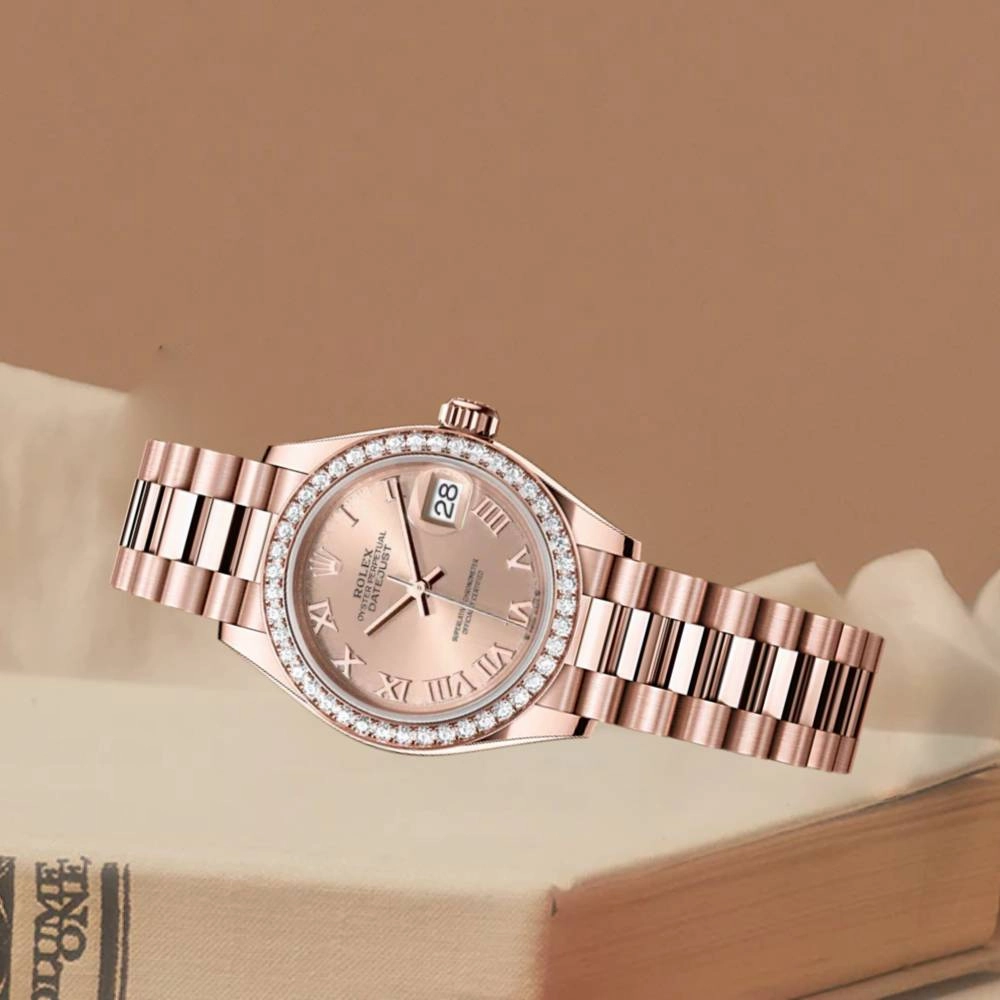 Rolex Lady Datejust 28mm - Ref: 279135rbr rsrp - Rose Dial & Diamond Bezel, 18K Rose Gold Oyster Bracelet Women's Watch