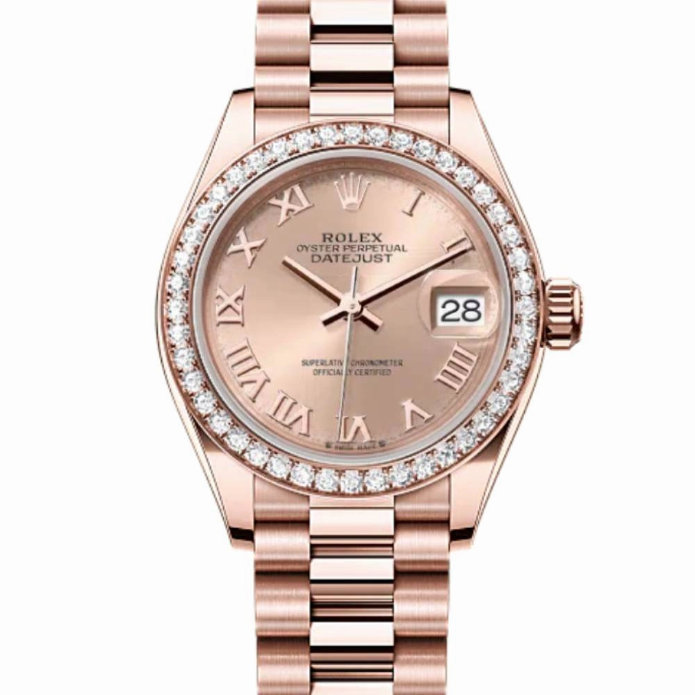 Rolex Lady Datejust 28mm - Ref: 279135rbr rsrp - Rose Dial & Diamond Bezel, 18K Rose Gold Oyster Bracelet Women's Watch