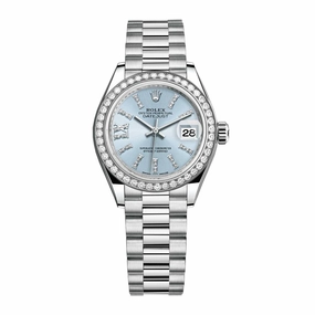 Rolex Lady-Datejust 28mm - Ref: 279136rbr-0001 - Ice Blue Diamond Dial & Diamond Bezel, 18K White Gold Presidential Bracelet Women's Watch
