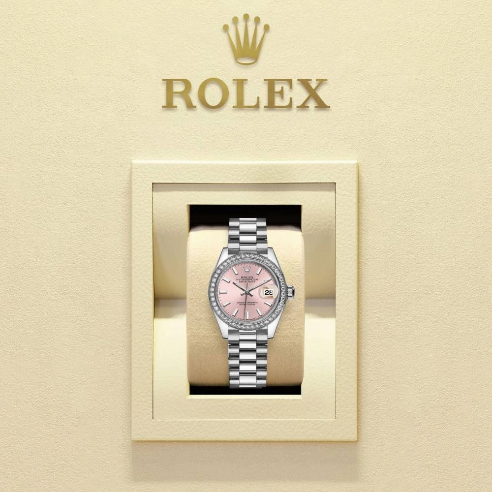 Rolex Lady-Datejust 28mm - Ref: 279136rbr-0004 - Pink Dial & Diamond Bezel, 18K White Gold Presidential Bracelet Women's Watch