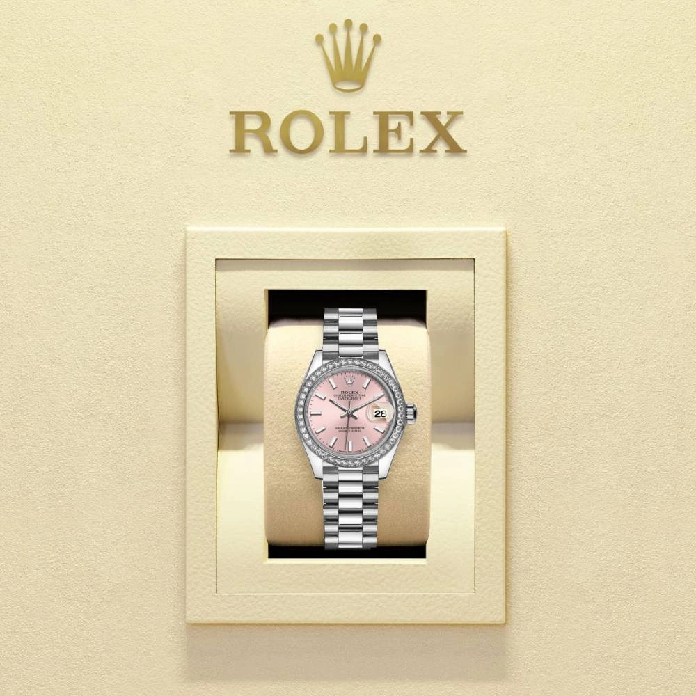 Rolex Lady-Datejust 28mm - Ref: 279136rbr-0004 - Pink Dial & Diamond Bezel, 18K White Gold Presidential Bracelet Women's Watch